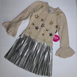 Nannette Kids Girls Dress with Silver Skirt and Star Accents
